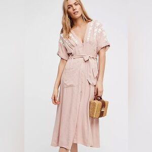 Free People Love You to Love You Midi Dress Floral Dusty Pink Blush Sz Small